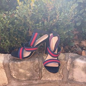3 Strap Navy, Red & Black Heels 7